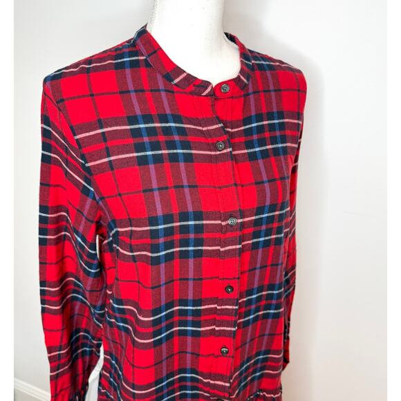 GAP Plaid Flannel Tiered Skirt Shirt Dress In Red Size Medium Tall - Picture 6 of 11